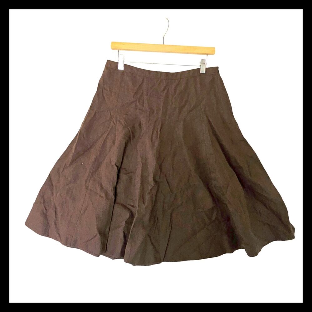 J. Crew Brown Skirt 100% Linen size 8 Midi Womens A-Line Lightweight Boho